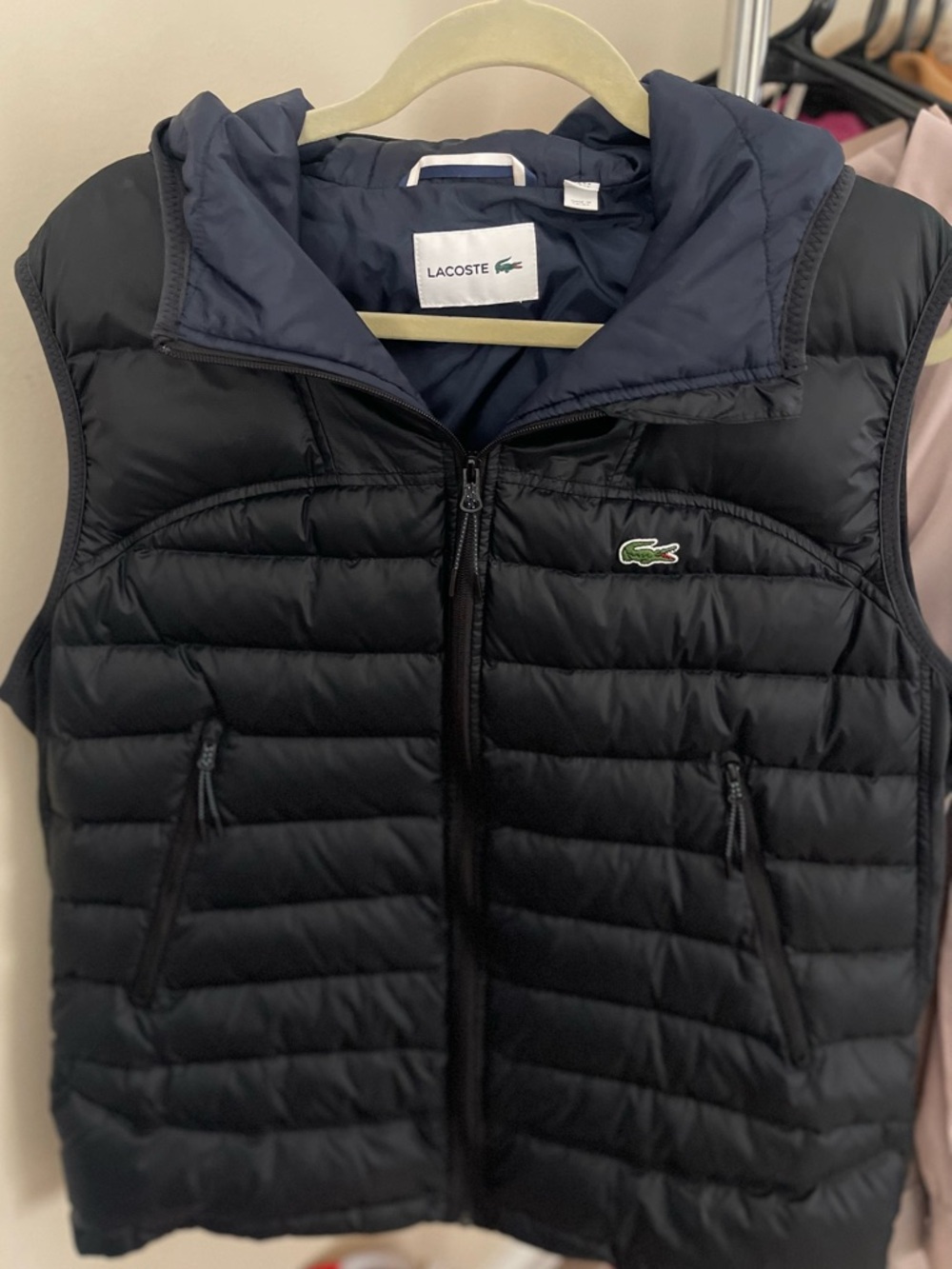 Lacoste- Black Puffer Vest with Hood